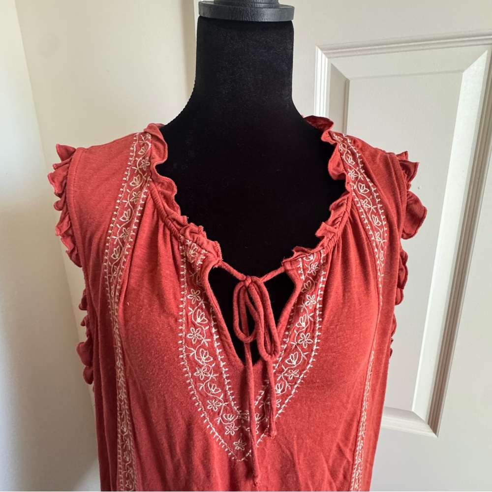 Time and Tru Spiced Cider A-Line Top Sleeveless Embroidered Ruffle XXL